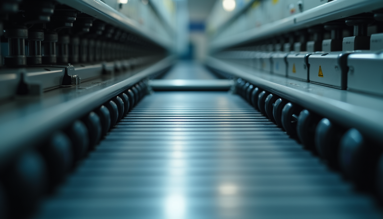 Close-up view of inserter machine rollers and feed path